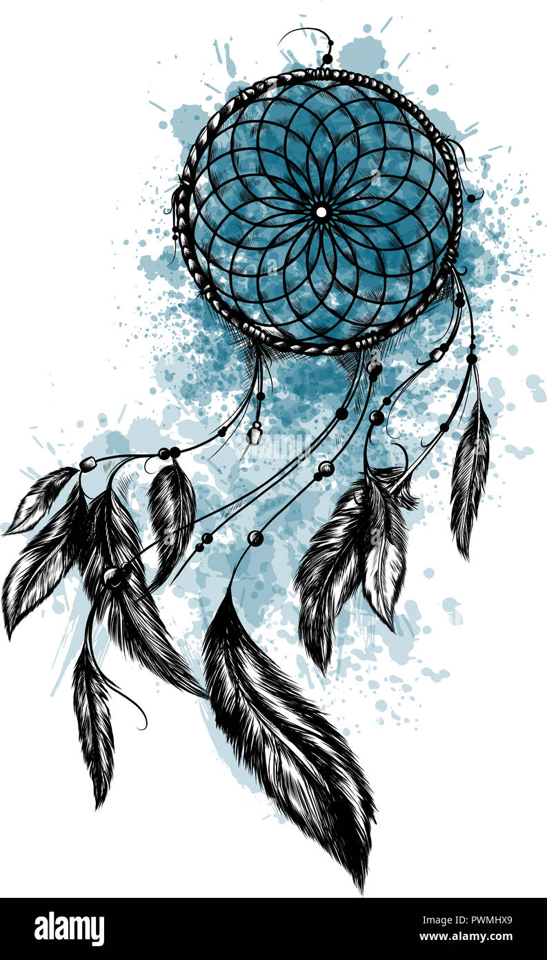 L'illustration de mode avec Dream Catcher et fleurs. Conception à la main Banque D'Images L'illustration de mode avec Dream Catcher et fleurs. Conception à la main Banque D'Images
