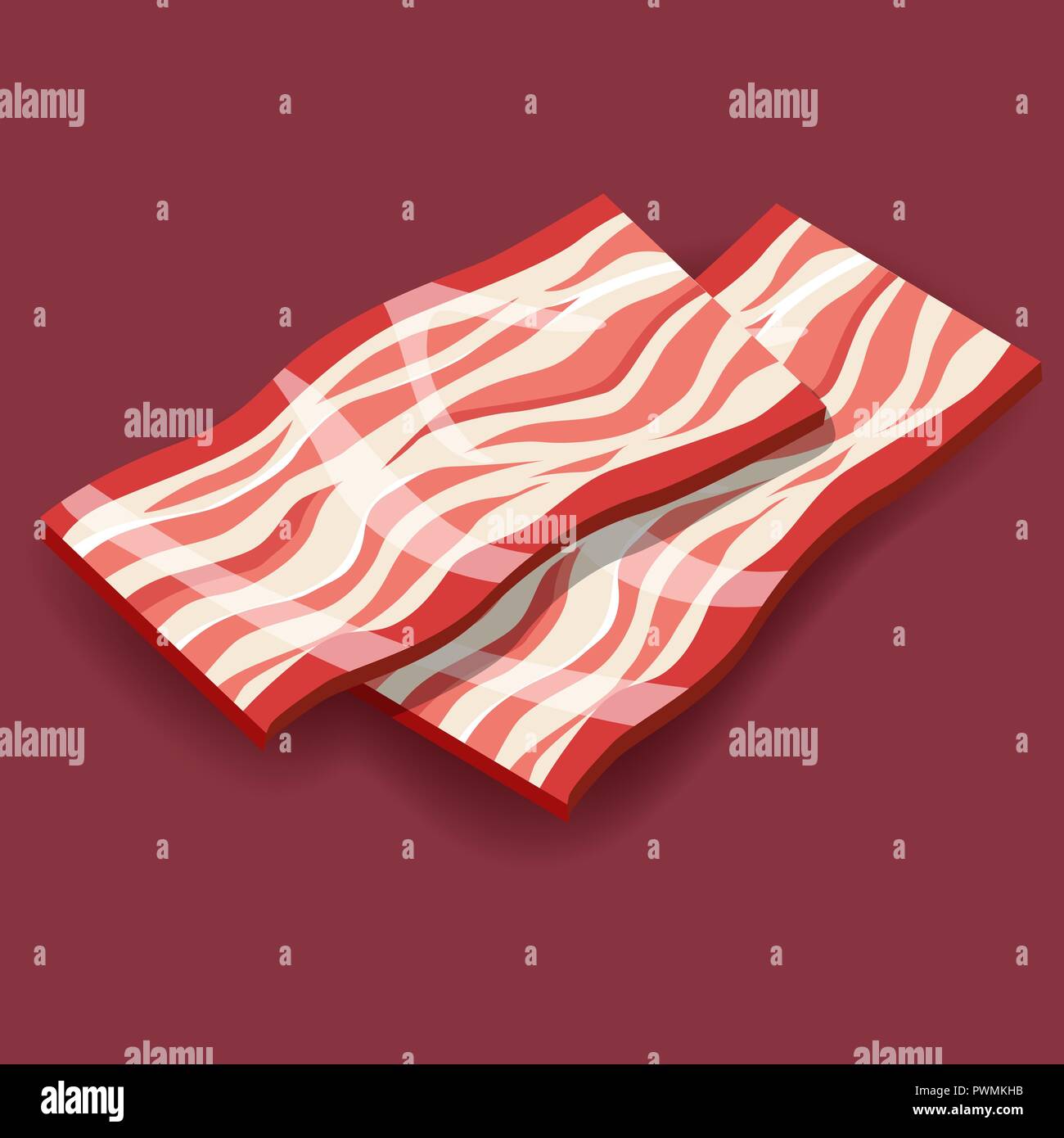 Vector bacon tranché frais isolé sur fond rouge Illustration de Vecteur