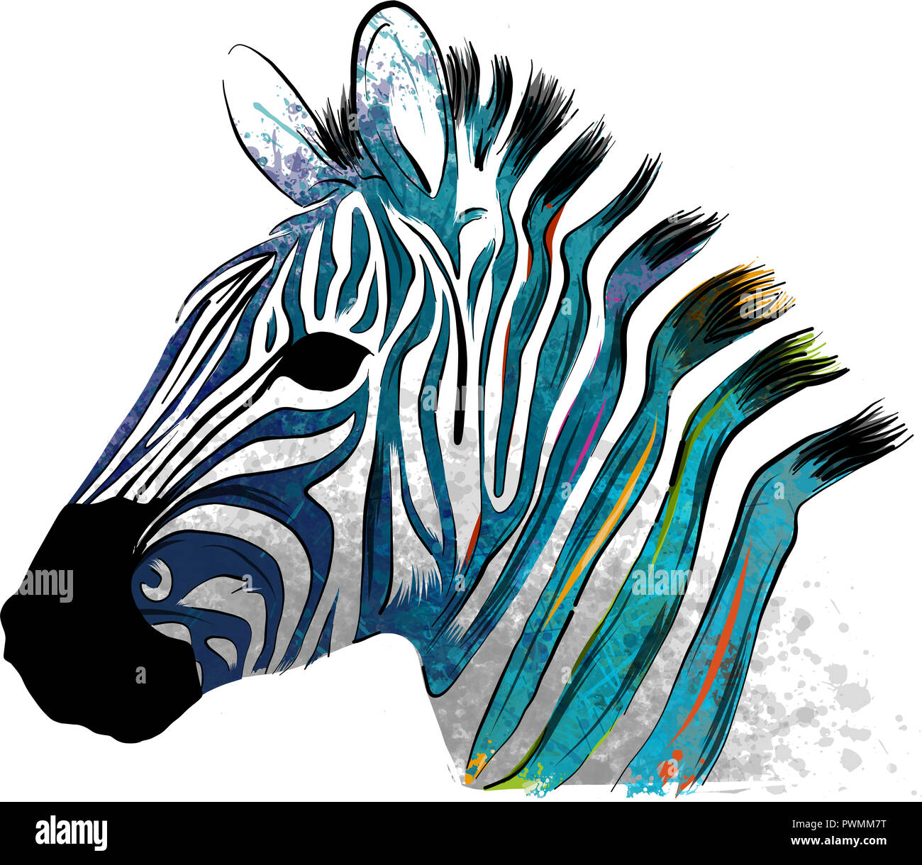 Zebra animal illustration à l'aquarelle stripes en arrière-plan Banque D'Images