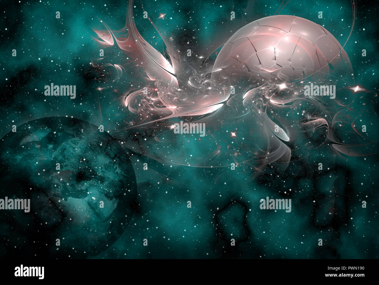 La représentation abstraite de l'Univers et les galaxies stellaires avec les planètes et les objets spatiaux. Banque D'Images