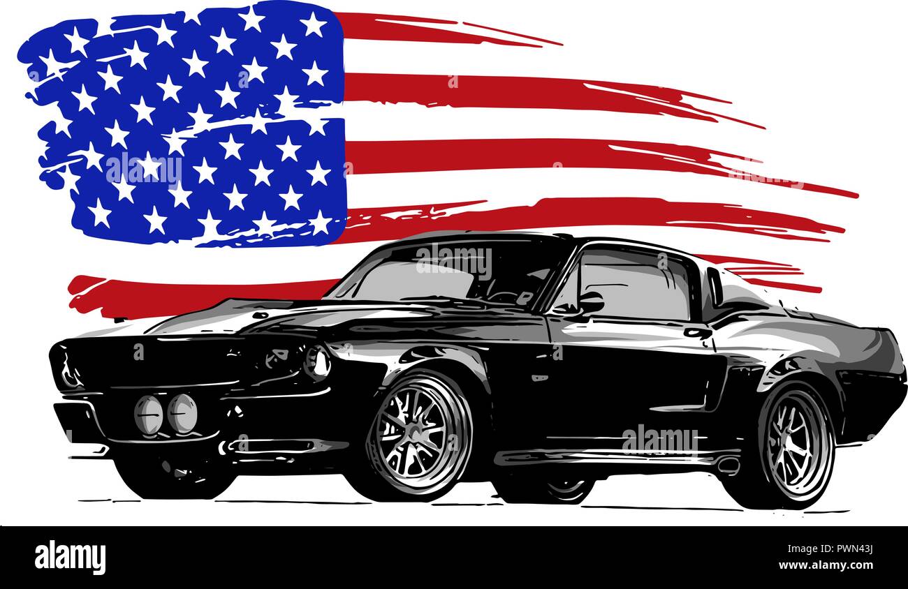 Vector illustration conception graphique d'un muscle car américain Illustration de Vecteur