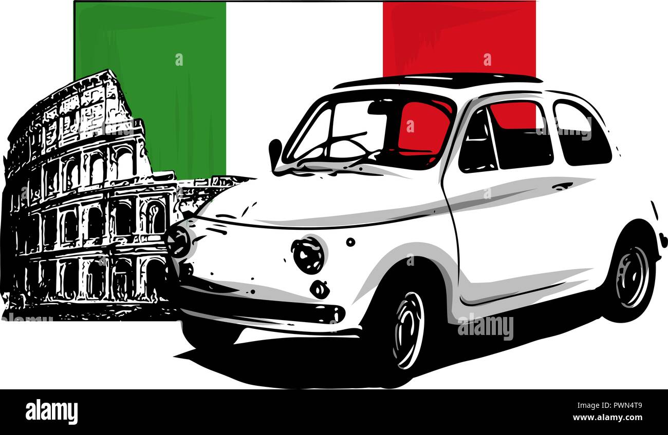 60s vintage voiture italienne isolé sur fond blanc Illustration de Vecteur