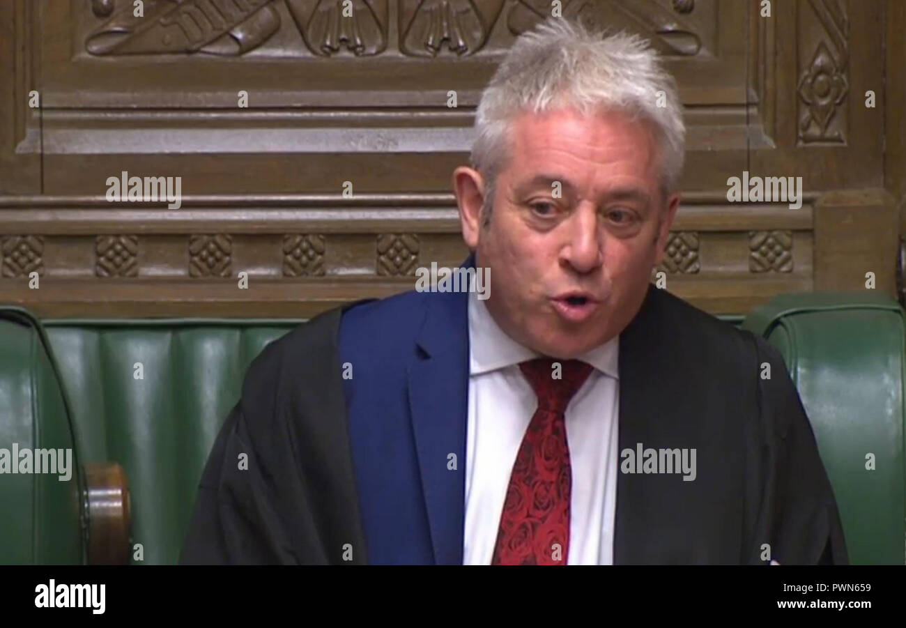 Le président John Bercow parle lors de questions au premier ministre à la Chambre des communes, Londres. Banque D'Images