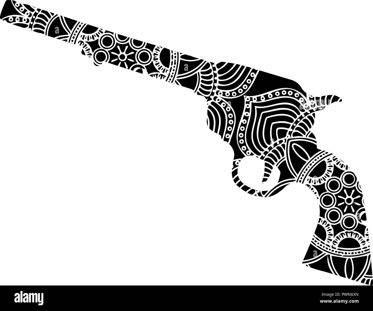 Vector illustration pistolet de tatouage avec ornements en fond blanc Illustration de Vecteur