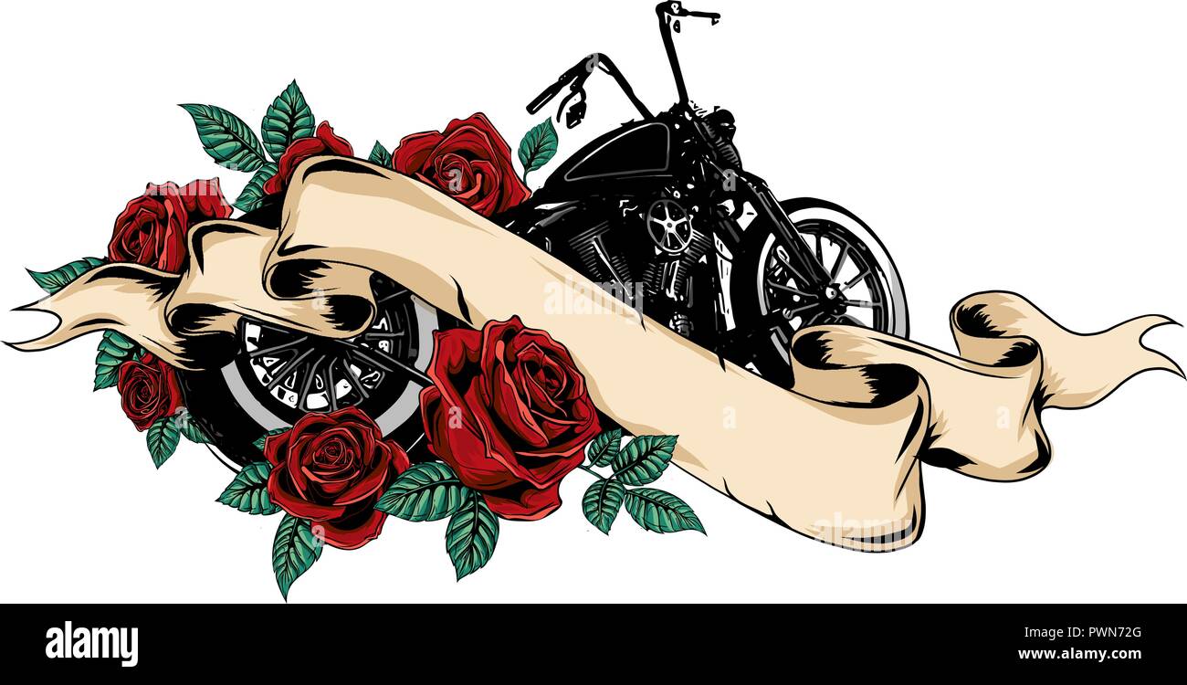 Illustation vector vintage moto du broyeur et les roses poster Illustration de Vecteur