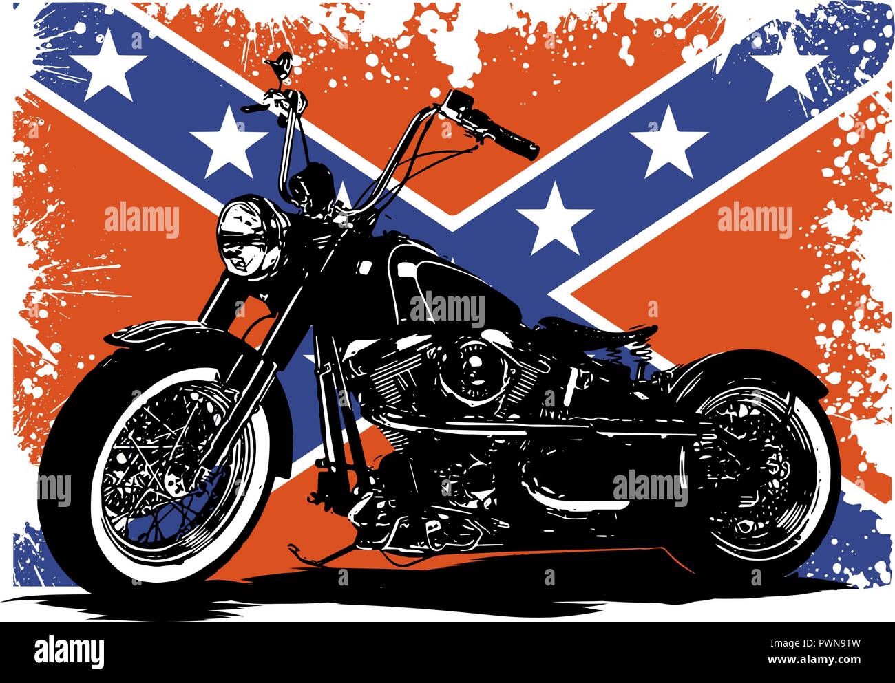 Moto Custom vecteur avec le drapeau en arrière-plan Illustration de Vecteur