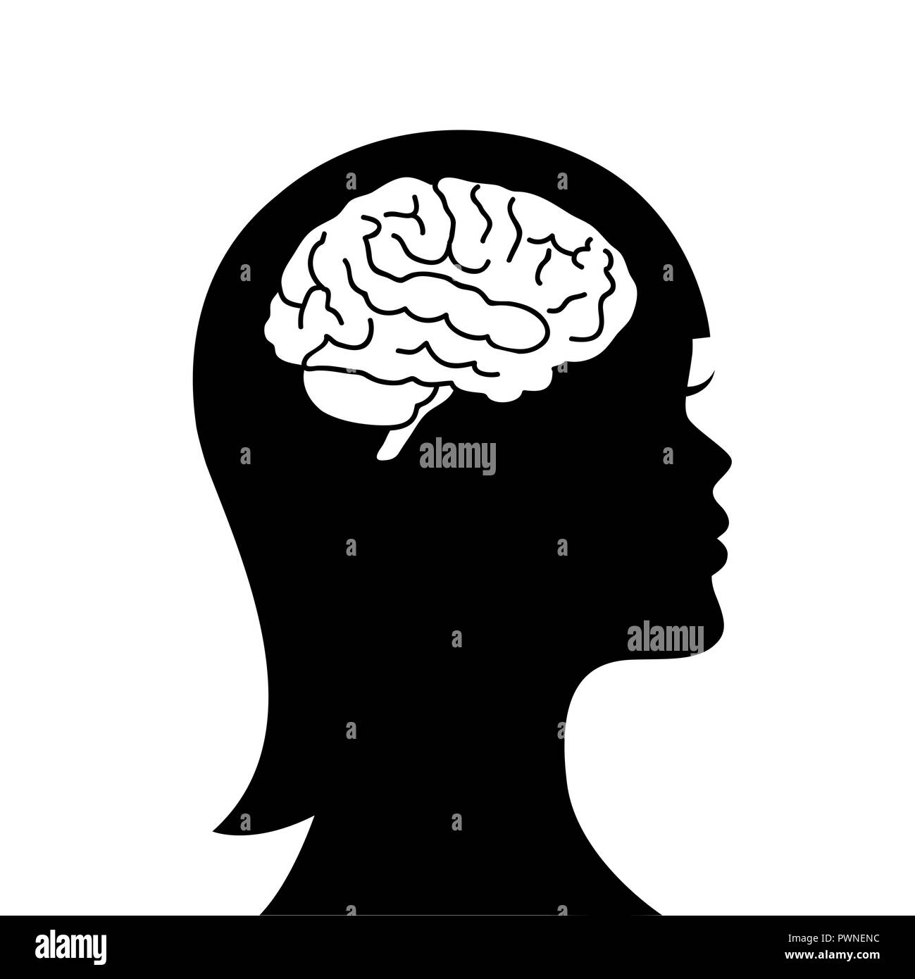 Femme avec cerveau silhouette vector illustration symbole isolé Illustration de Vecteur