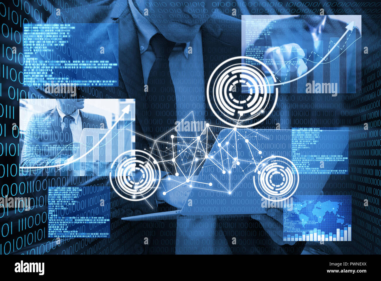 Blue theme technologie futuriste ai données réseau avec l'utilisation d'affaires d'arrière-plan ordinateur portable Banque D'Images