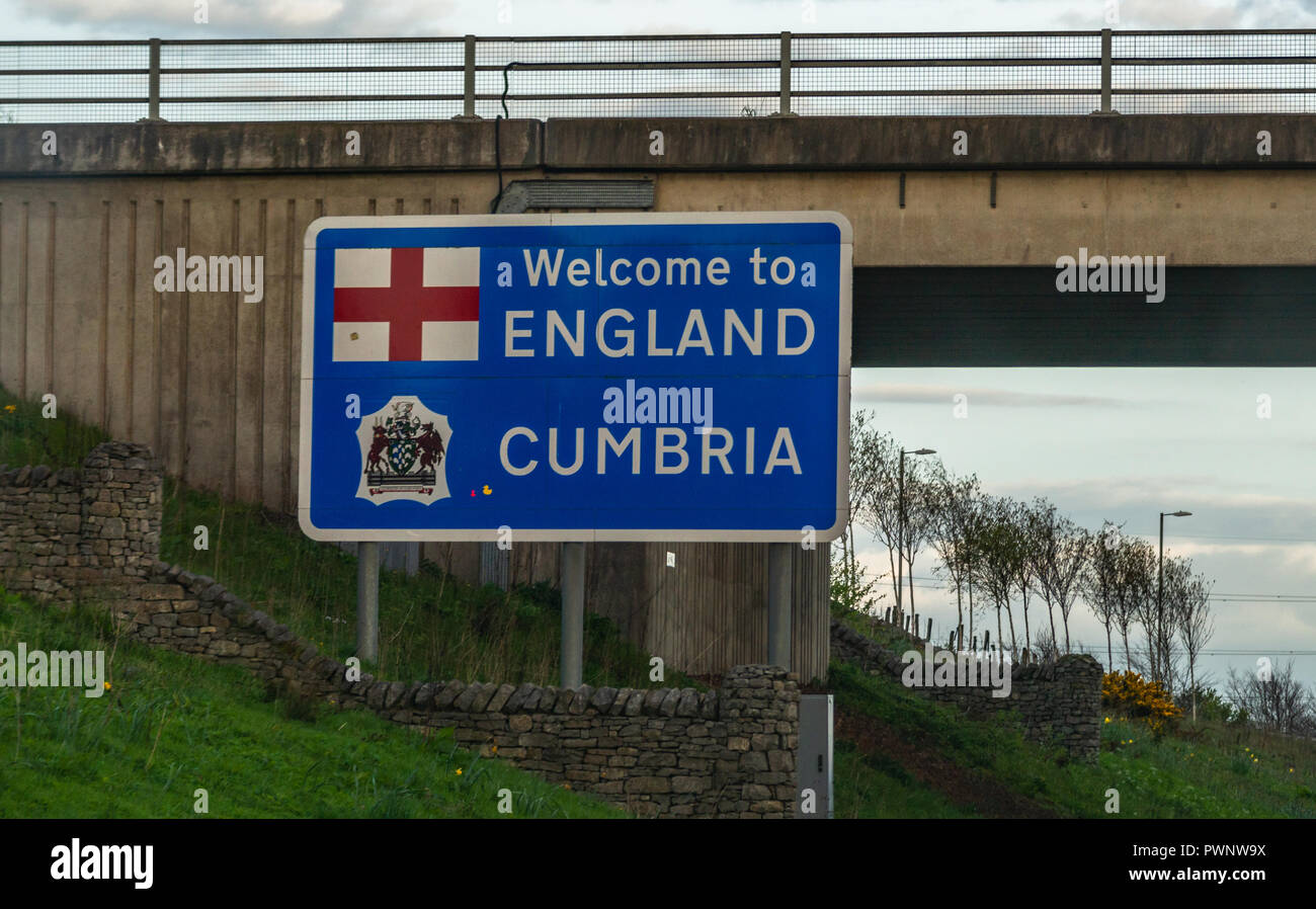 Inscrivez-vous à la frontière de l'Écosse et l'Angleterre. Bienvenue en Angleterre, Cumbria, Angleterre, Royaume-Uni Banque D'Images