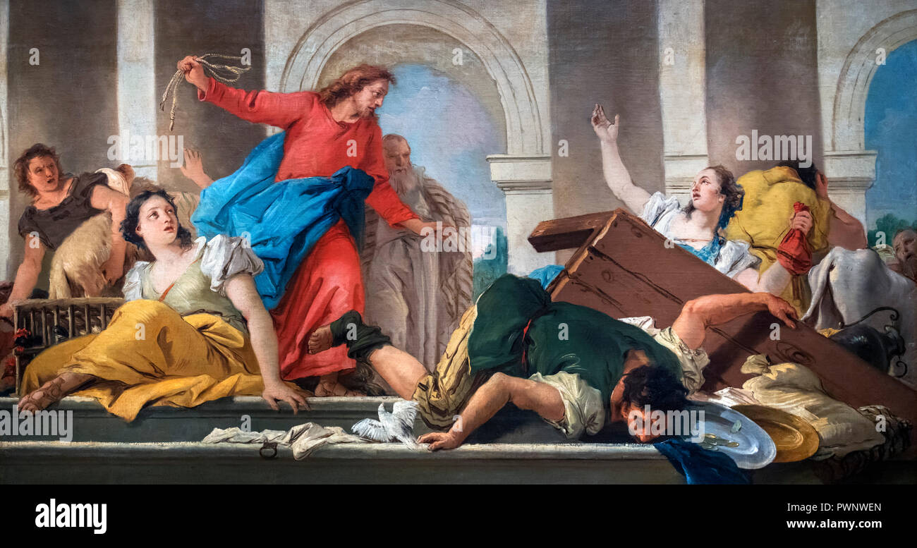 L'Expulsion des marchands du Temple de Giovanni Domenico Tiepolo (Bassano Jacopo), huile sur toile, 1750-53 Banque D'Images