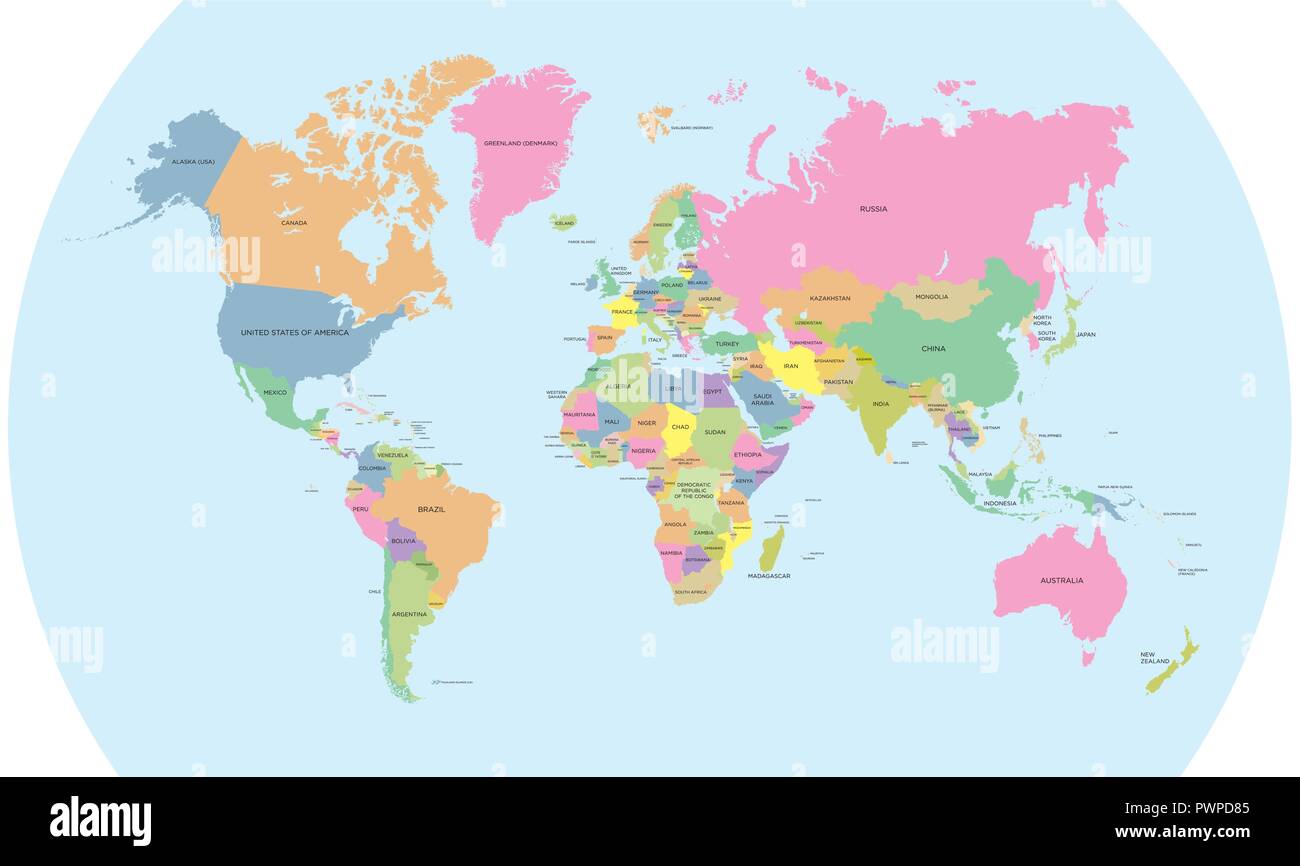Carte politique de couleur du monde vector vector illustration détaillée Illustration de Vecteur