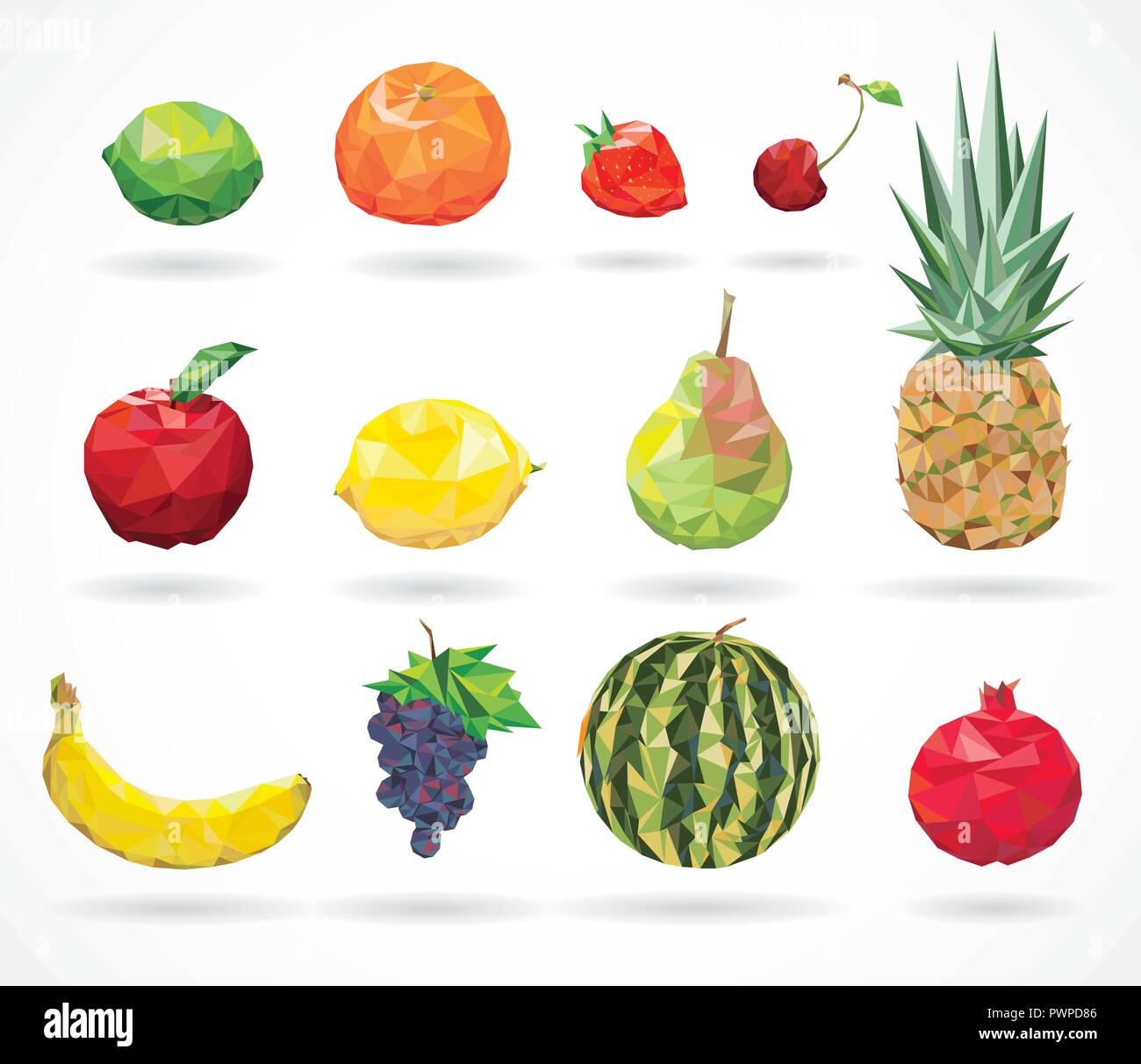 Fruits très faible-poly détaillées style vector illustration Illustration de Vecteur