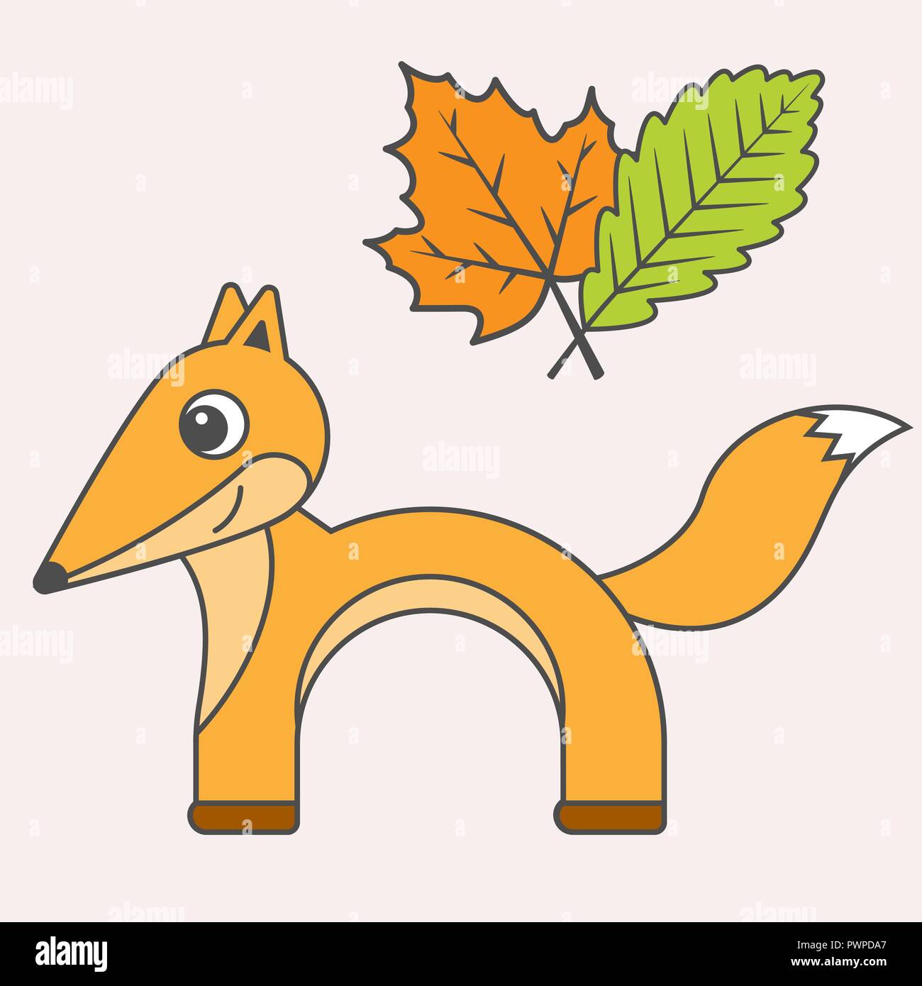 Cartoon fox pour les enfants. L'illustration pour enfants. Modèle plat. Animal en style minimaliste. Série d'animaux semi-circulaire Illustration de Vecteur