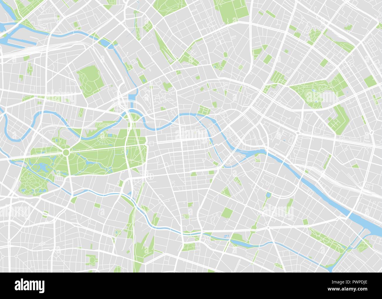 Couleur de Paris carte vectorielle plan détaillé de la ville, les rivières et les rues Illustration de Vecteur