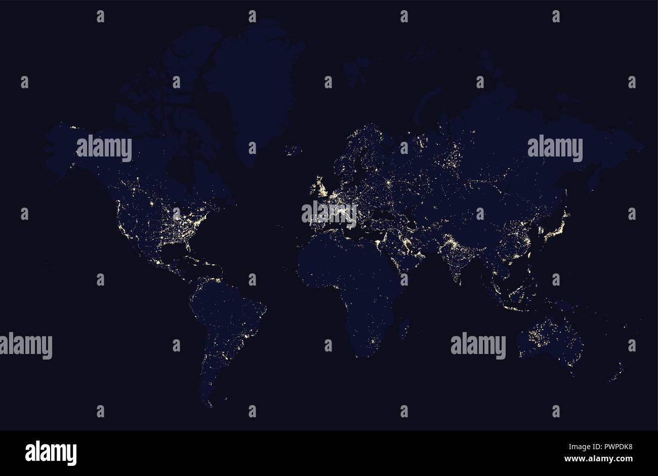 Nuit détaillée carte du monde avec des villes phares pour votre conception de modèle Illustration de Vecteur