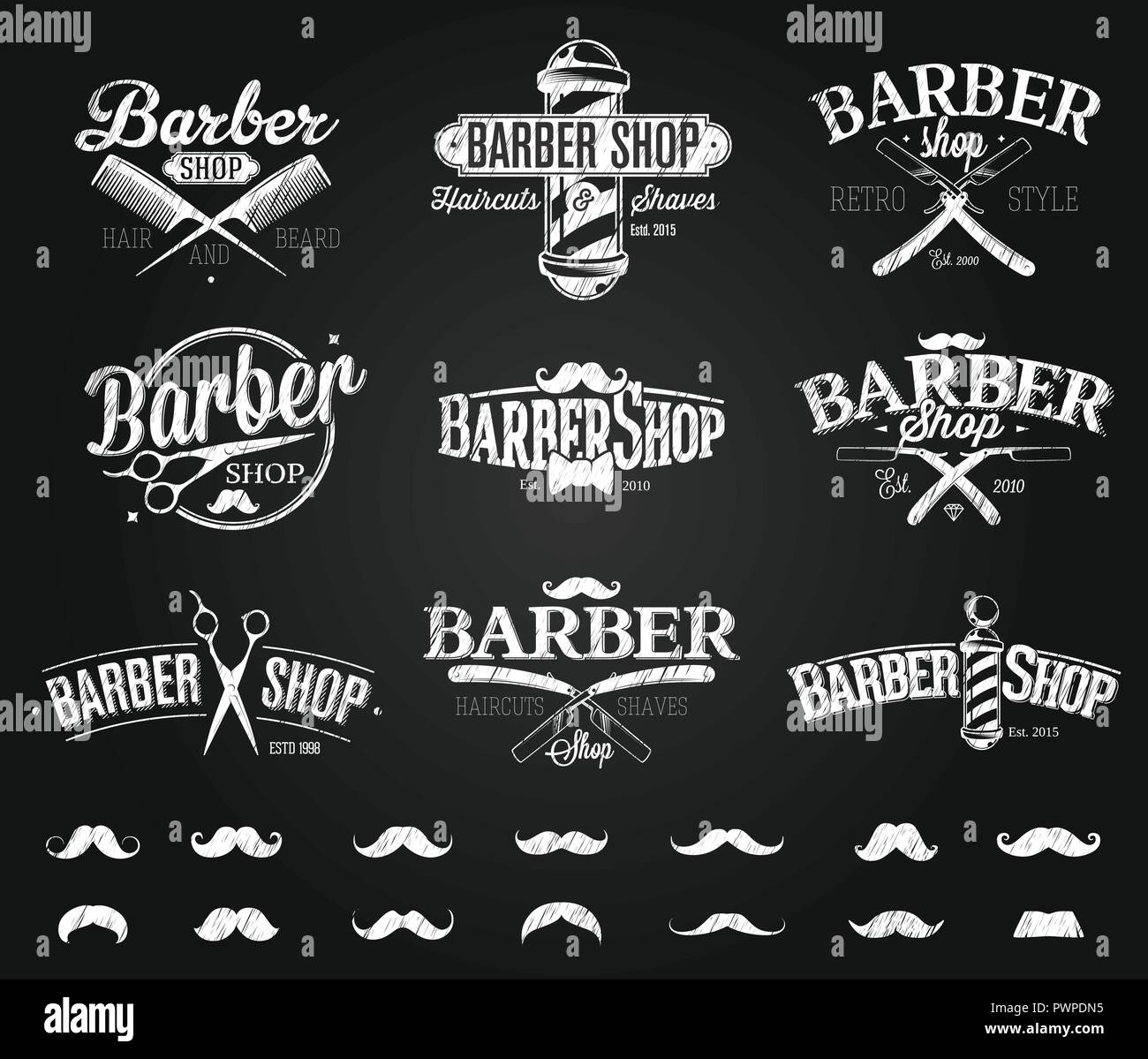 Emblèmes Barber Shop typographique dessin à la craie modèle pour la conception de votre logo Illustration de Vecteur