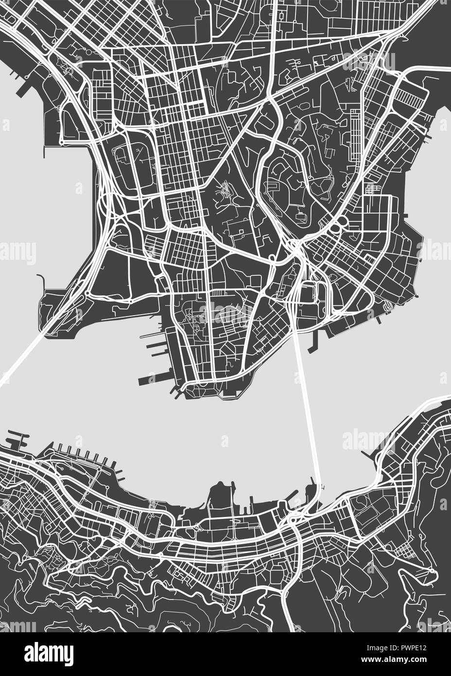 Carte détaillée du vecteur Hong Kong plan détaillé de la ville, les rivières et les rues Illustration de Vecteur