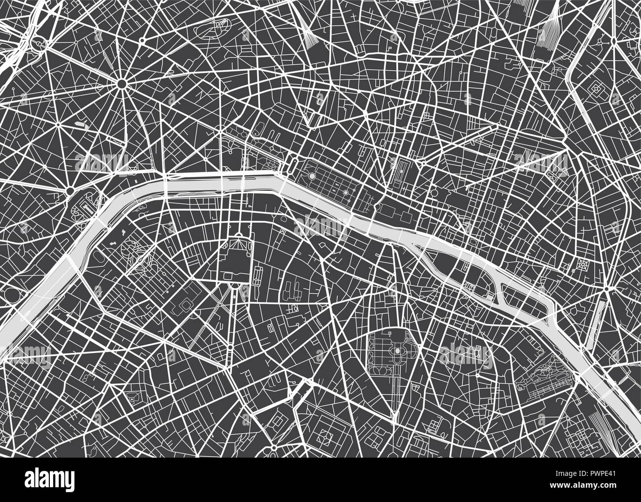 Carte détaillée du vecteur Paris plan détaillé de la ville, les rivières et les rues Illustration de Vecteur