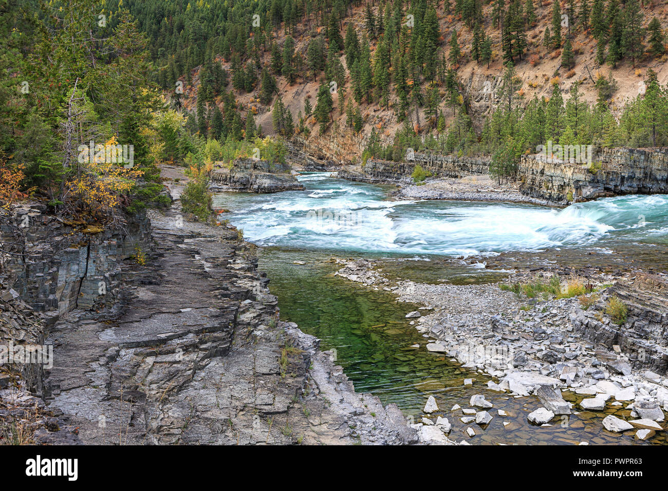 À l'aval à l'Kooteani Kootenai Falls sur la rivière près de Libby au Montana. Banque D'Images