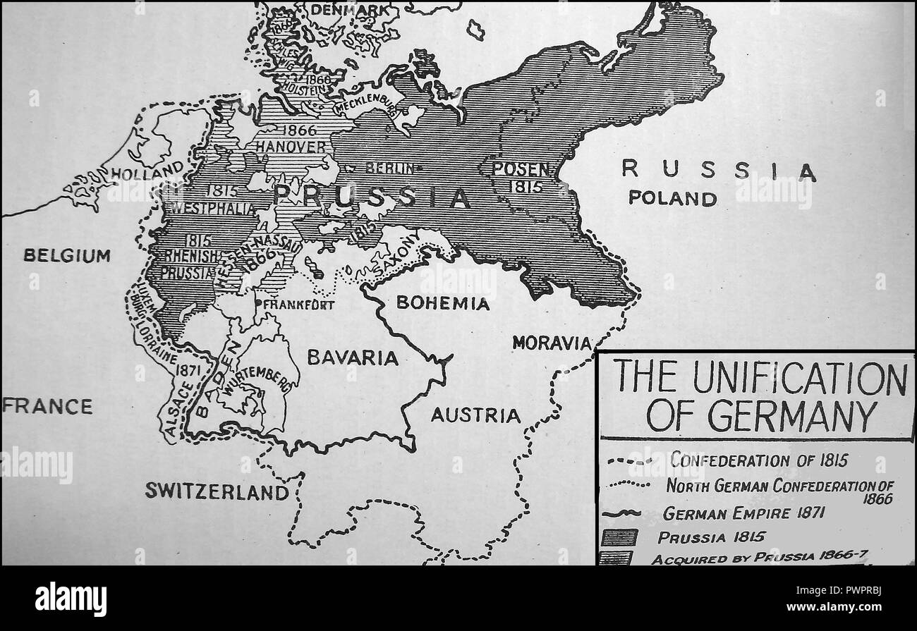 L'un des premiers imprimés carte montrant l'unification de l'Allemagne Banque D'Images