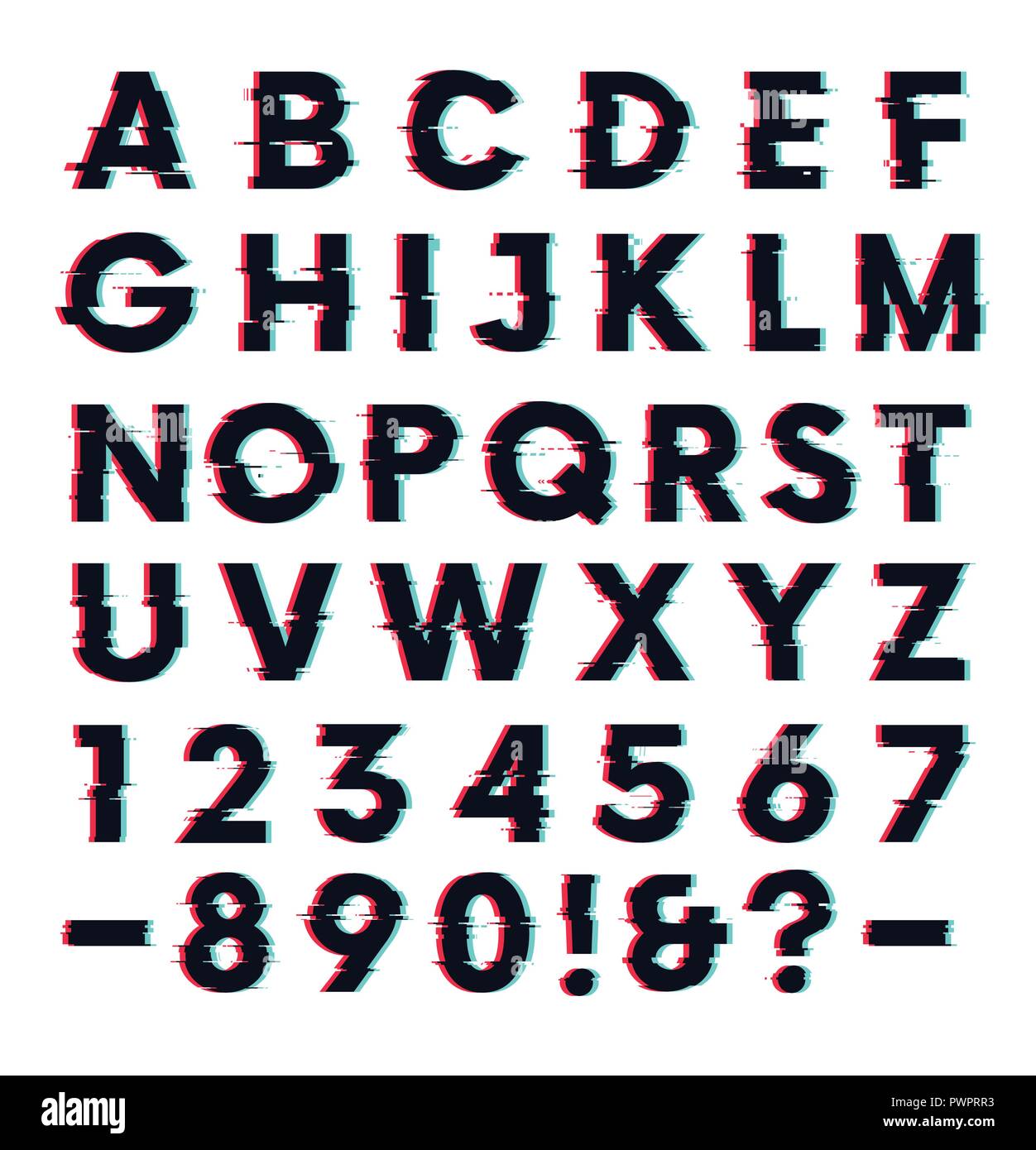 Glitch police avec effet de distorsion des lettres et des chiffres, vecteur de lumière arrière-plan modèle pour votre conception Illustration de Vecteur