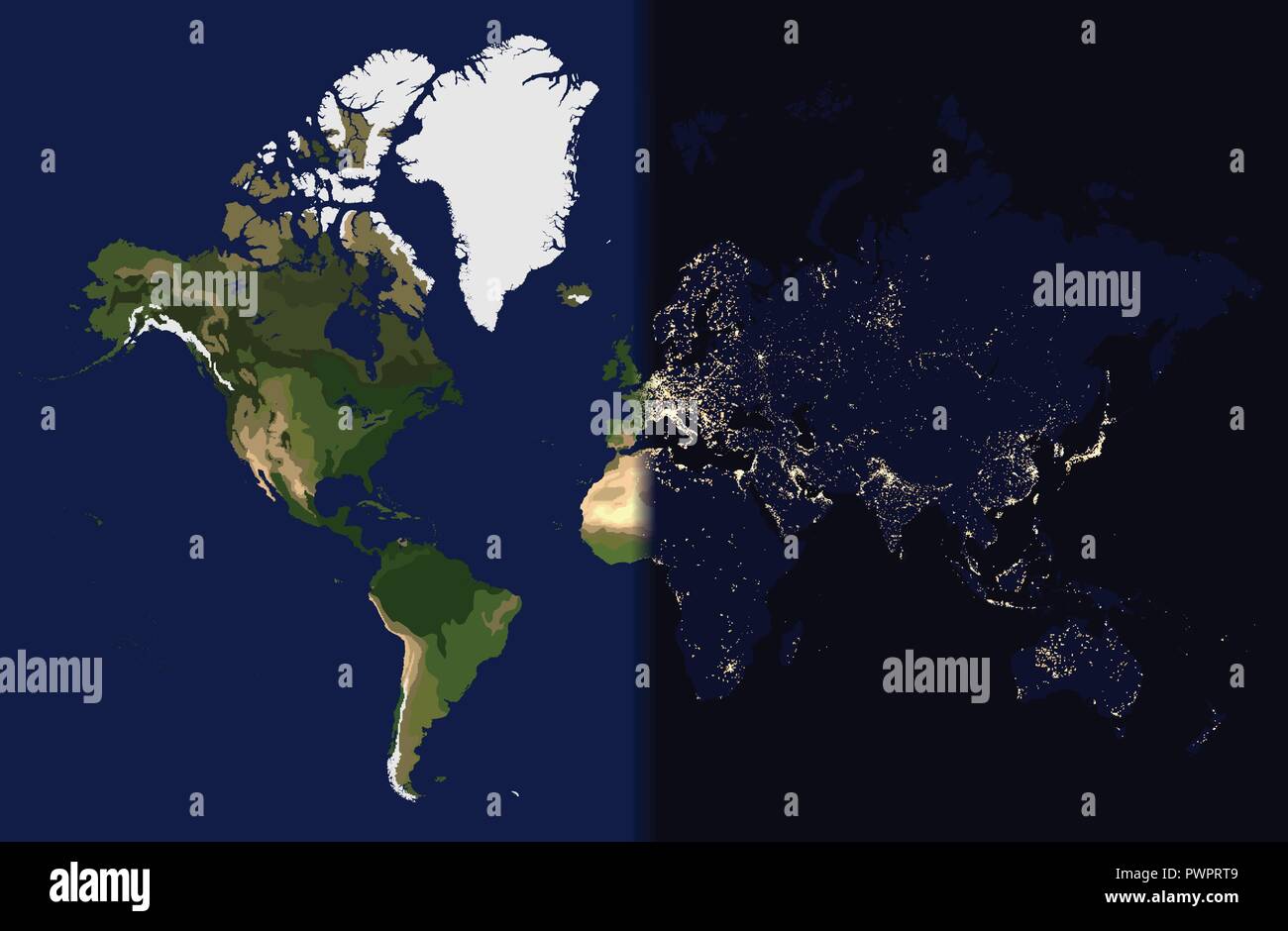 Nuit à l'Est, le jour de l'Ouest, carte du monde vector illustration modèle pour votre conception Illustration de Vecteur