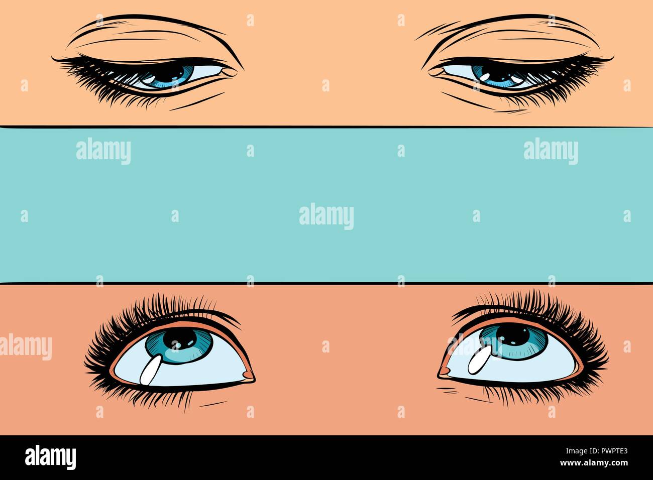 Les femmes yeux regardent vers le haut et vers le bas Illustration de Vecteur