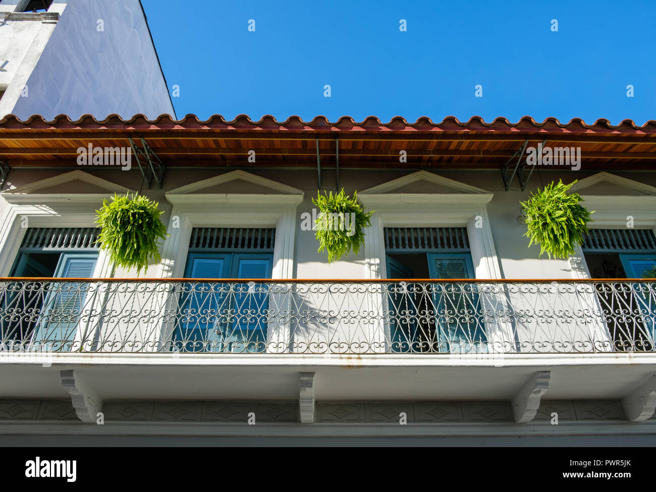 Beautitful façade, extérieur du bâtiment en vieille ville - Casco Viejo, Panama City Banque D'Images