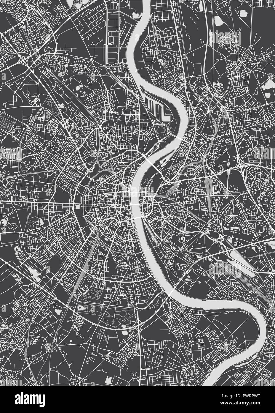Plan détaillé de la ville de Cologne, carte vecteur plan détaillé de la ville, les rivières et les rues Illustration de Vecteur