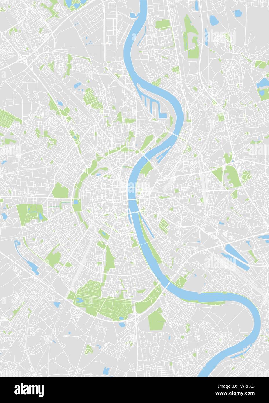 Couleur Cologne carte vectorielle plan détaillé de la ville, les rivières et les rues Illustration de Vecteur