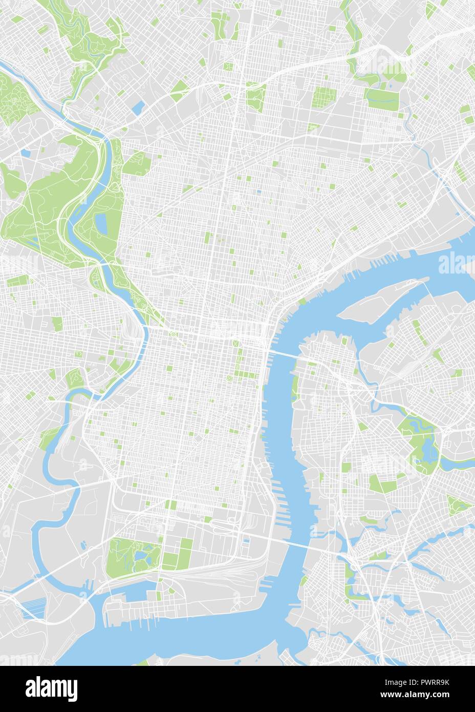 Couleur Philadelphie carte vectorielle plan détaillé de la ville, les rivières et les rues Illustration de Vecteur