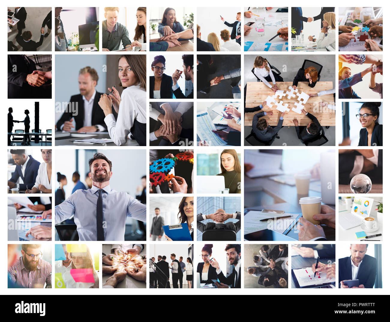 Collage d'affaires avec scène de personne d'affaires au travail Banque D'Images