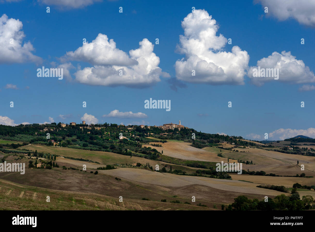 Vue sur le paysage toscan dans le val d'orcia à ville de Pienza,Toscane,Italie,Europe Banque D'Images