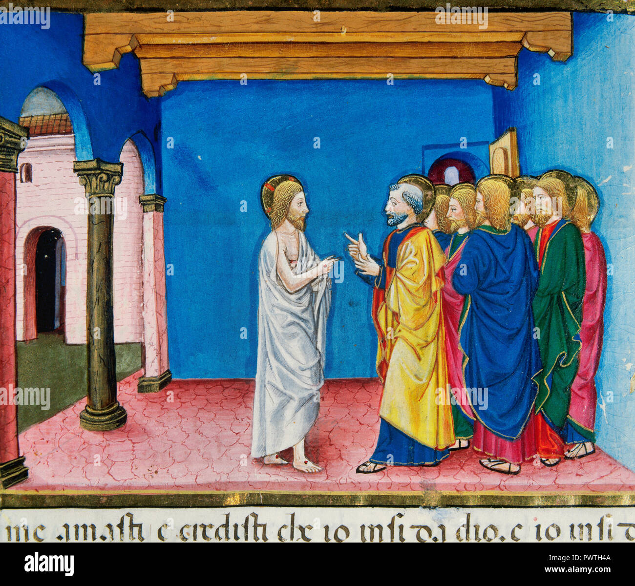 Cristofor de Predis (1440-1486). Miniaturiste italien. Représentant la miniature Jésus ressuscité dit à Peter, Pais mes brebis. Le Codex de Predis, 1476. Bibliothèque royale. Turin, Italie. Banque D'Images