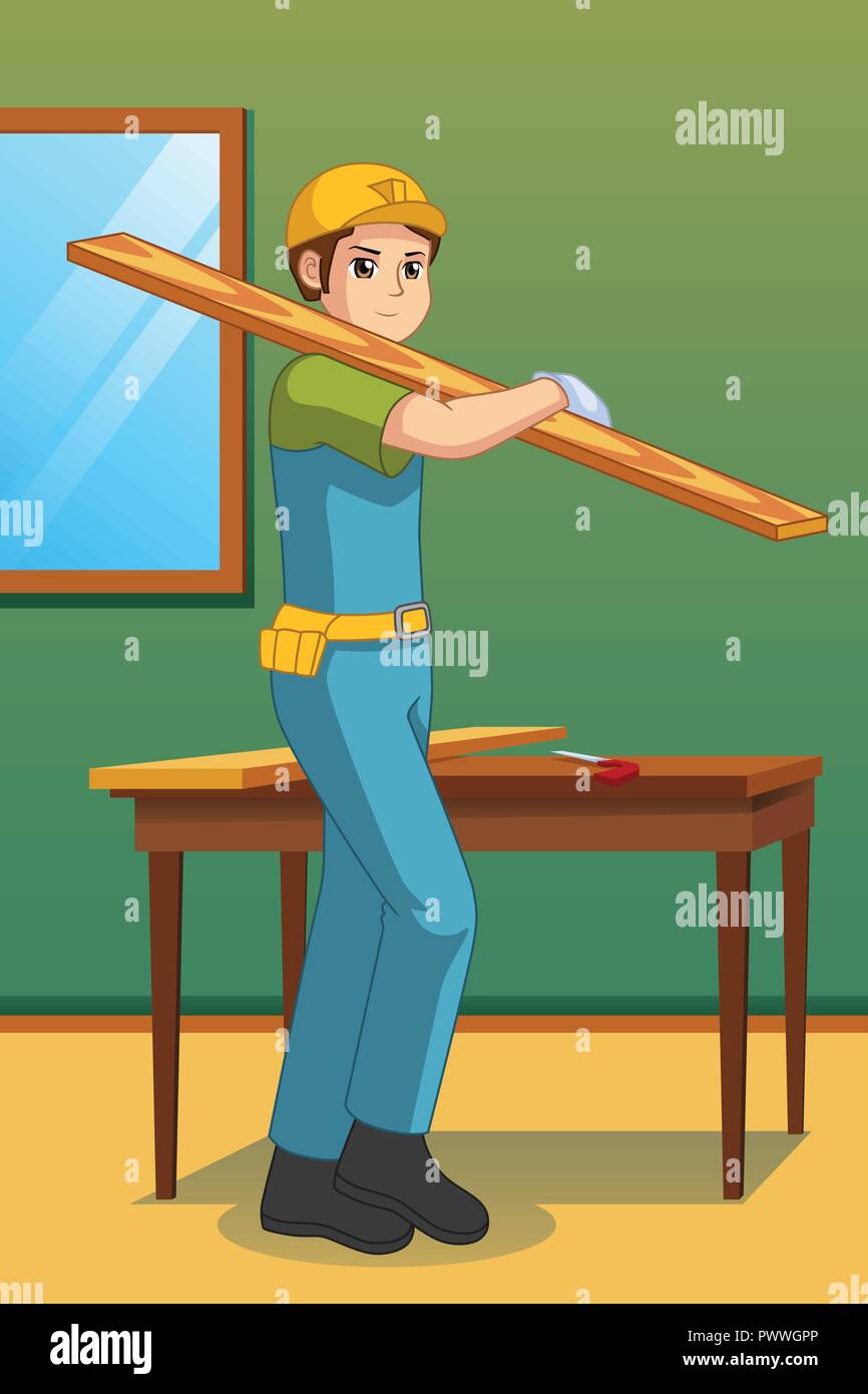 Un vecteur illustration de Carpenter Carrying Lumber Illustration de Vecteur