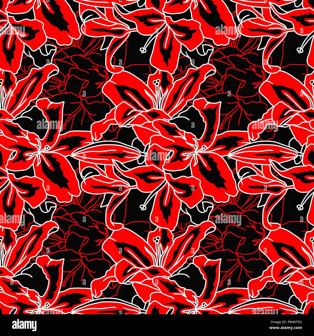 Fleurs rouge et noir motif transparent lilly. Vector illustration. Illustration de Vecteur