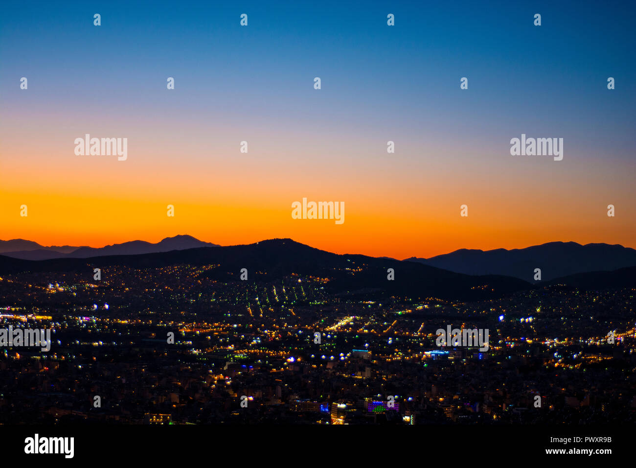 L'inoubliable vue depuis la colline du Lycabette, Athènes Grèce Banque D'Images