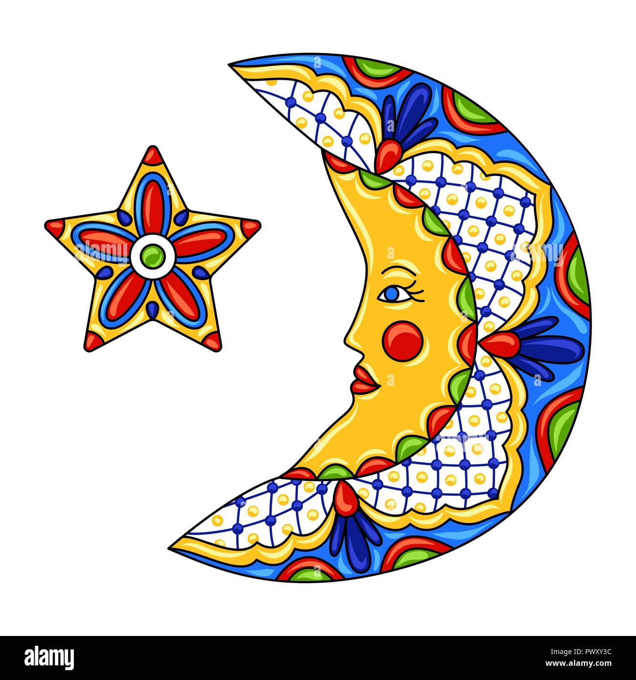 Lune et étoiles d'ornement du Mexique. Illustration de Vecteur
