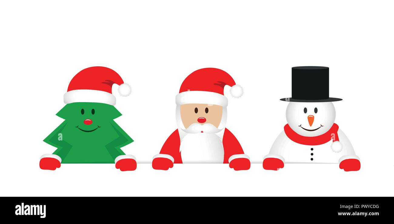 Joli sapin de noël père noël et bonhomme de cartoon vector illustration EPS10 Illustration de Vecteur