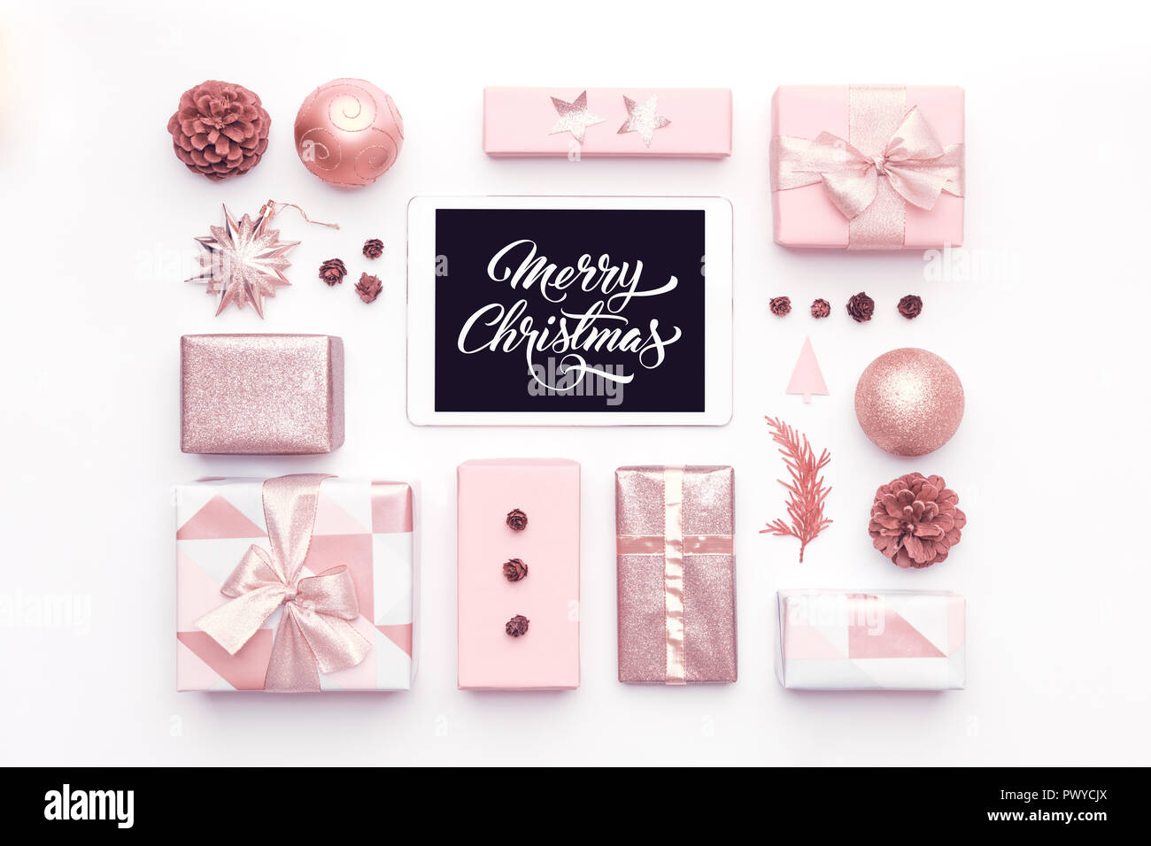 Achats en ligne, vente de Noël Concept. Boxing Day Sale Arrière-plan. Banque D'Images