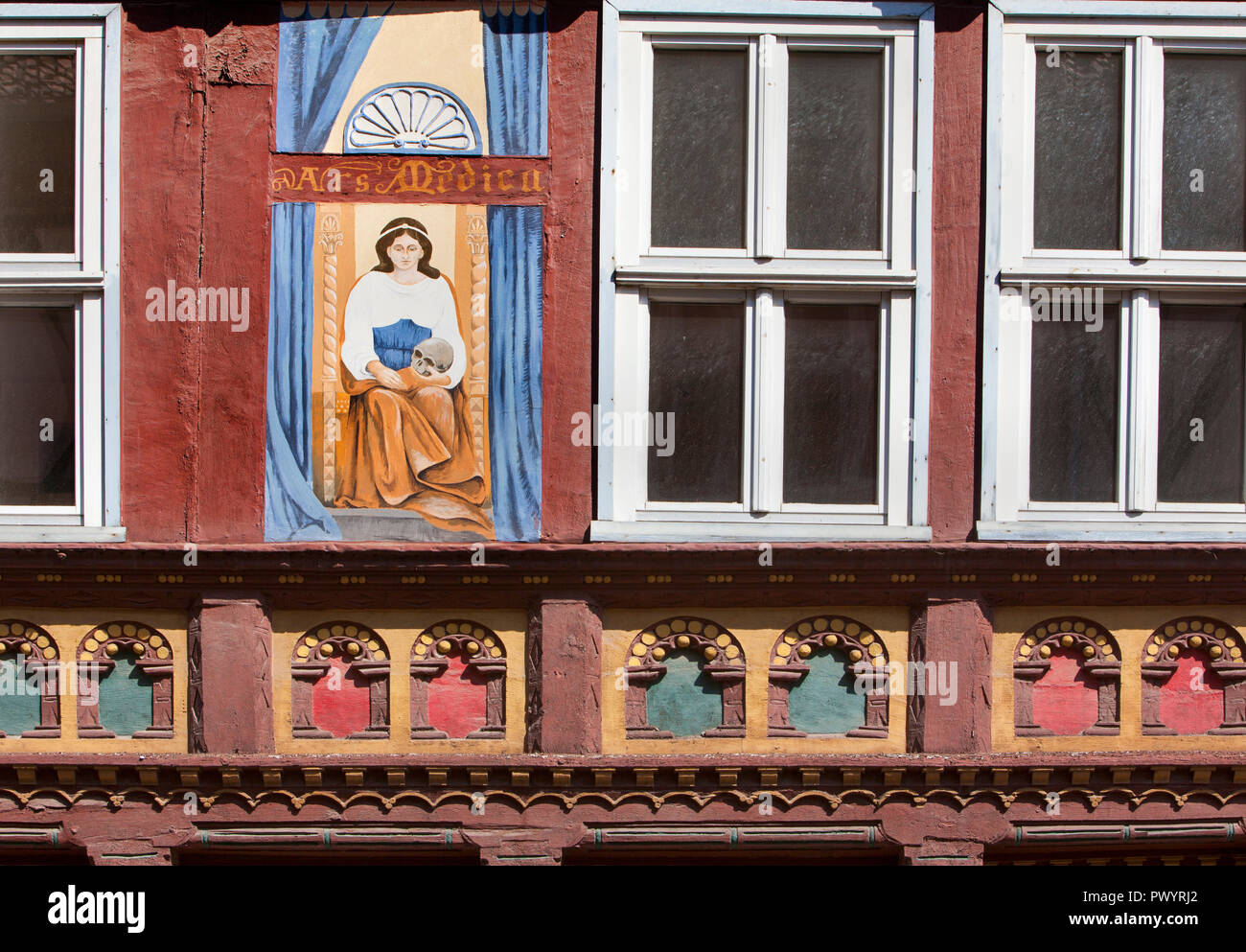 Peinture murale, Apothekenstreet, Duderstadt, Basse-Saxe, Allemagne, Europe Banque D'Images