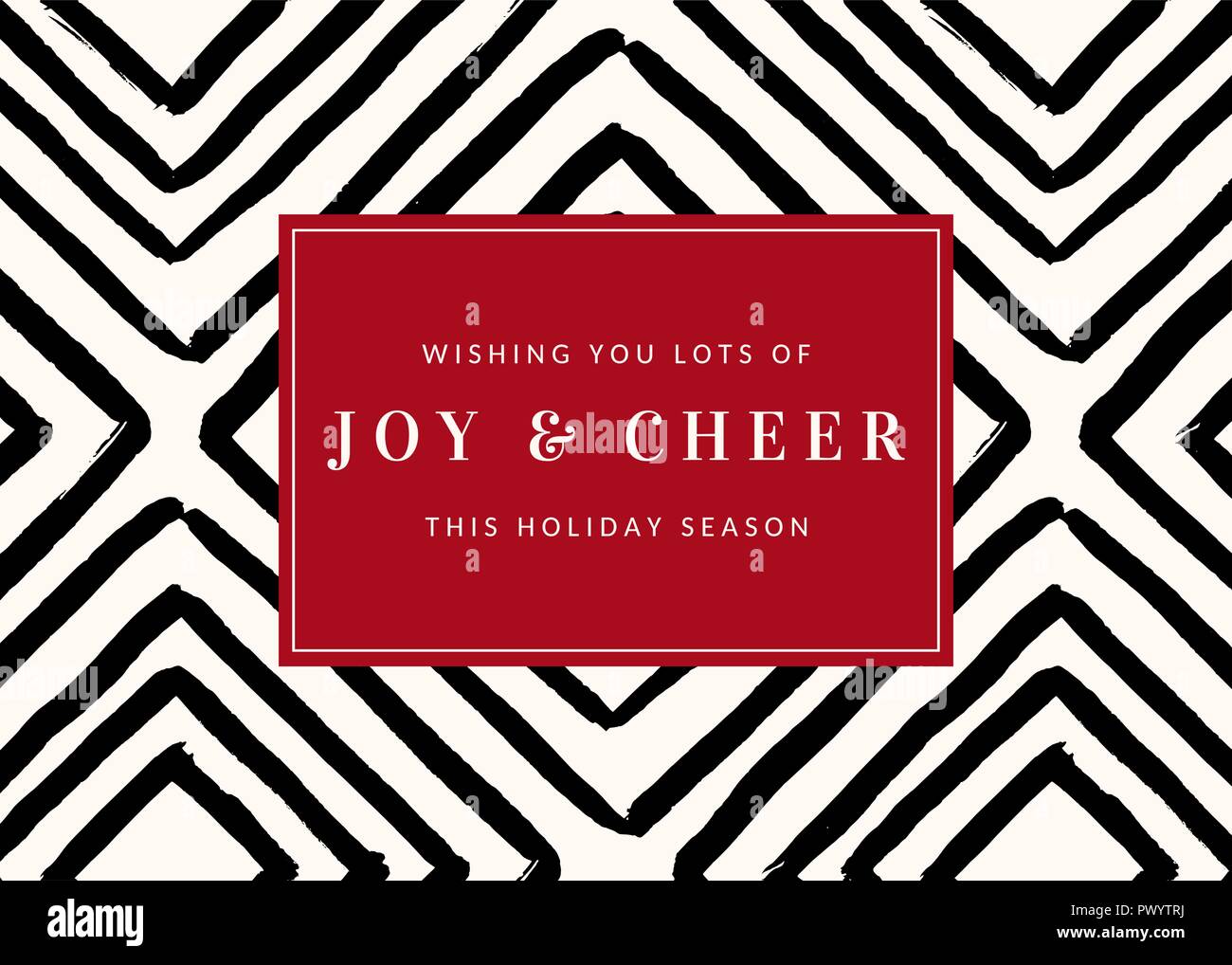 Christmas design avec motif géométrique en noir et blanc et texte "Je vous souhaite beaucoup de joie et applaudir cette saison de vacances' sur fond rouge. Un élégant Illustration de Vecteur