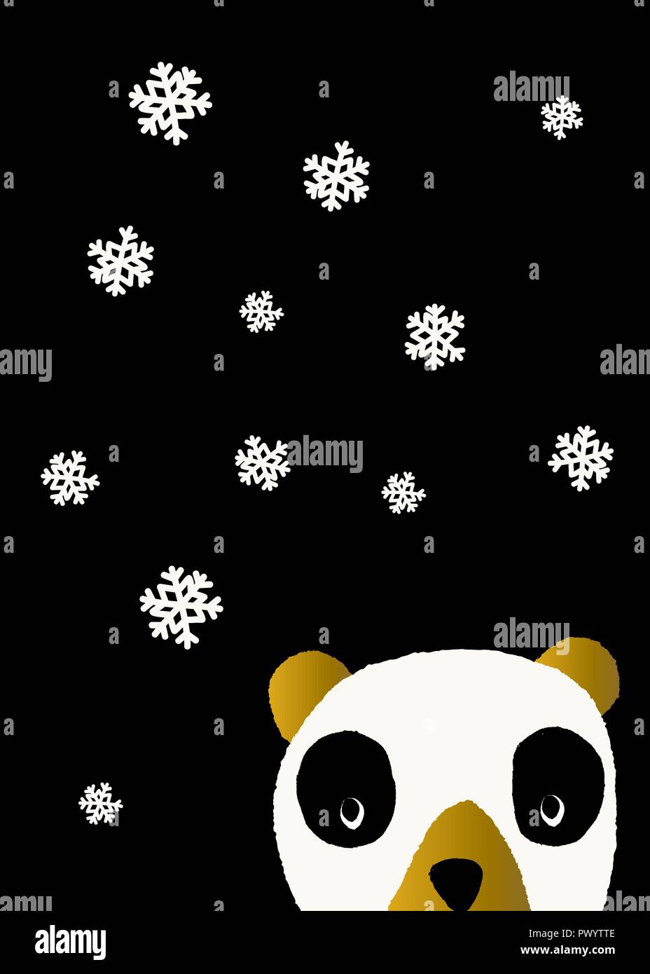 Conception de Noël avec des flocons blancs et un ours à les regarder sur fond noir. Mignon et créatif, de carte de vœux wall art, design de l'affiche. Illustration de Vecteur