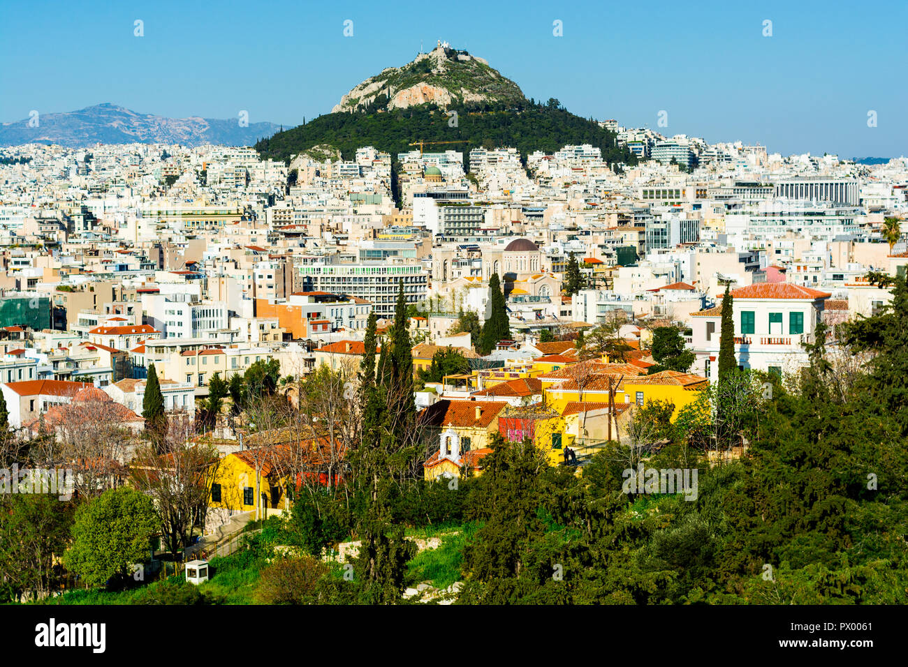 Vue de la colline Lycabettus d'Anafiotika, Athènes Grèce Banque D'Images