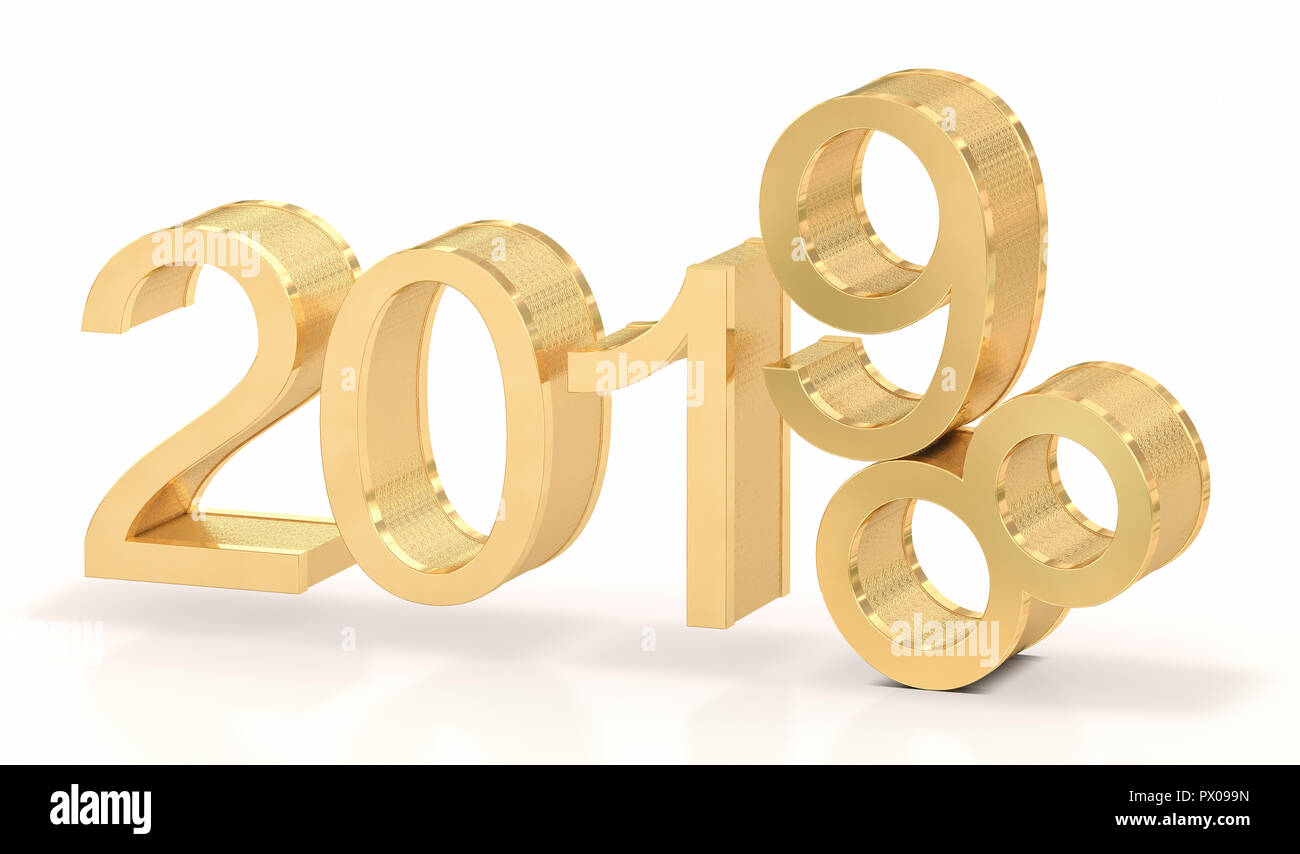 Golden 3D 2019. 2018-2019 changement représente la nouvelle année 2019. Banque D'Images