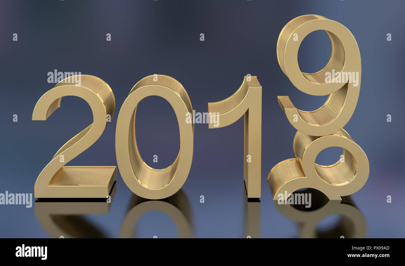 Golden 3D 2019. 20182019 changement représente la nouvelle année 2019