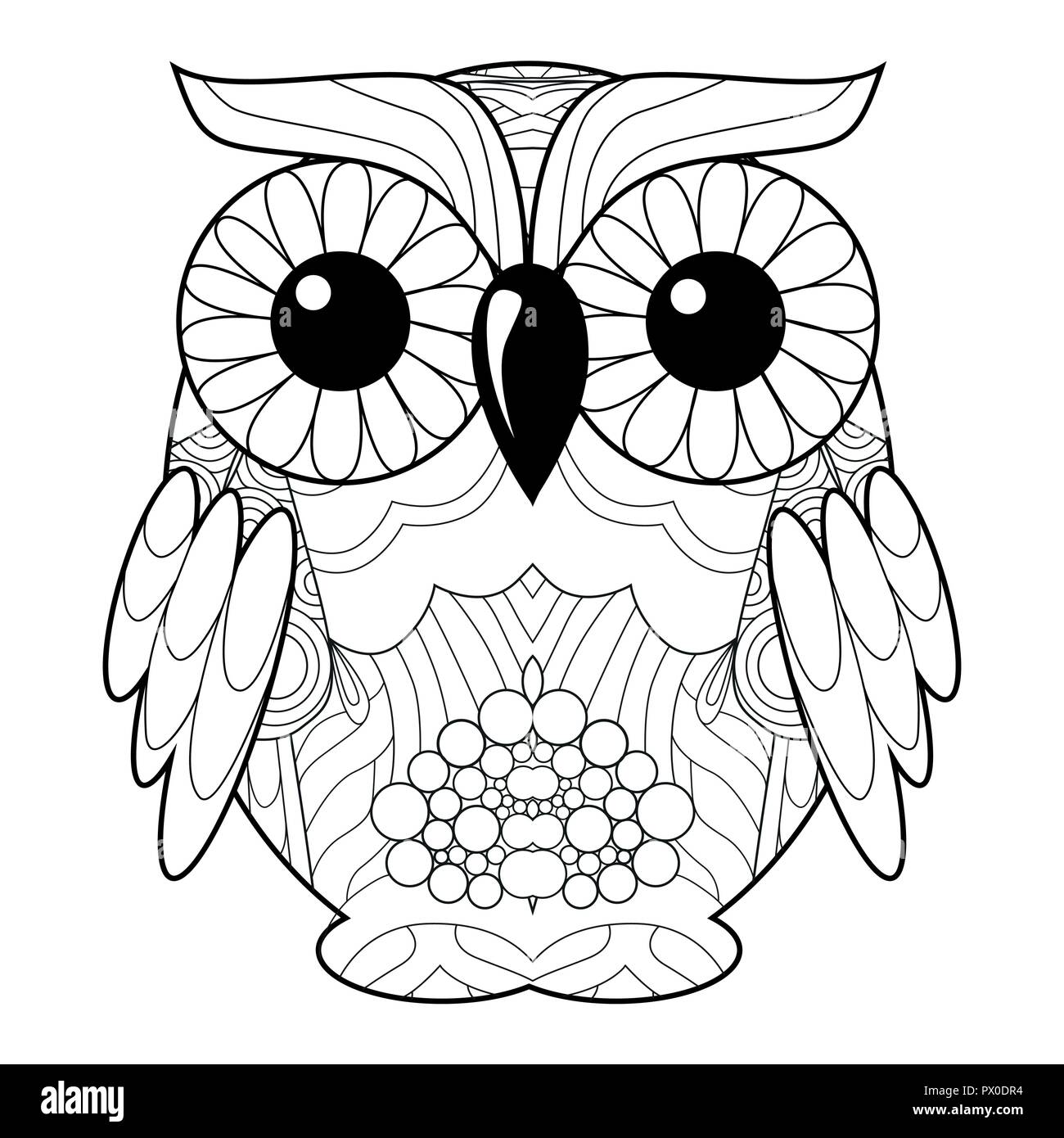 Owl style zentangle aux lignes épurées pour un livre à colorier pour anti stress, t-shirt, tatouage et autres décorations Illustration de Vecteur