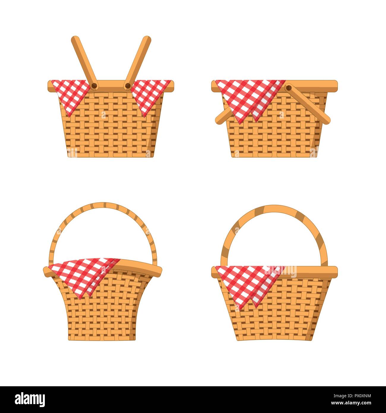 Panier de bois ensemble avec décoration nappe Illustration de Vecteur