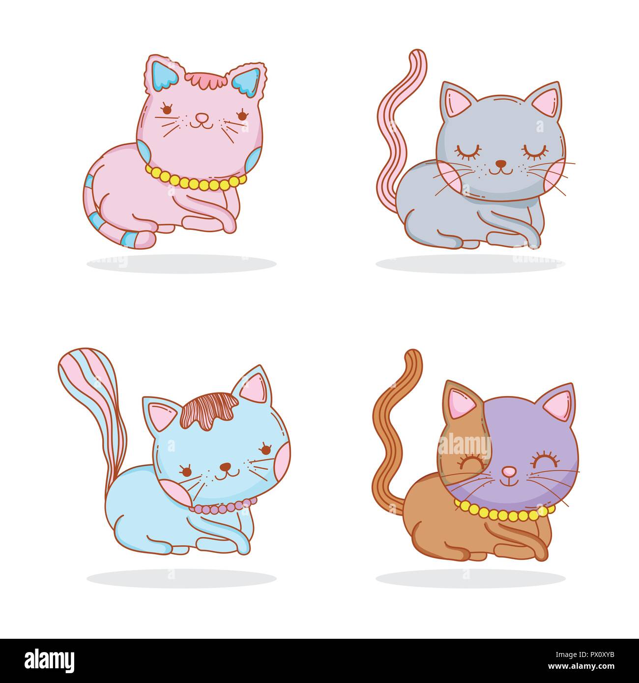 Set chat mignon avec animaux moustaches Illustration de Vecteur