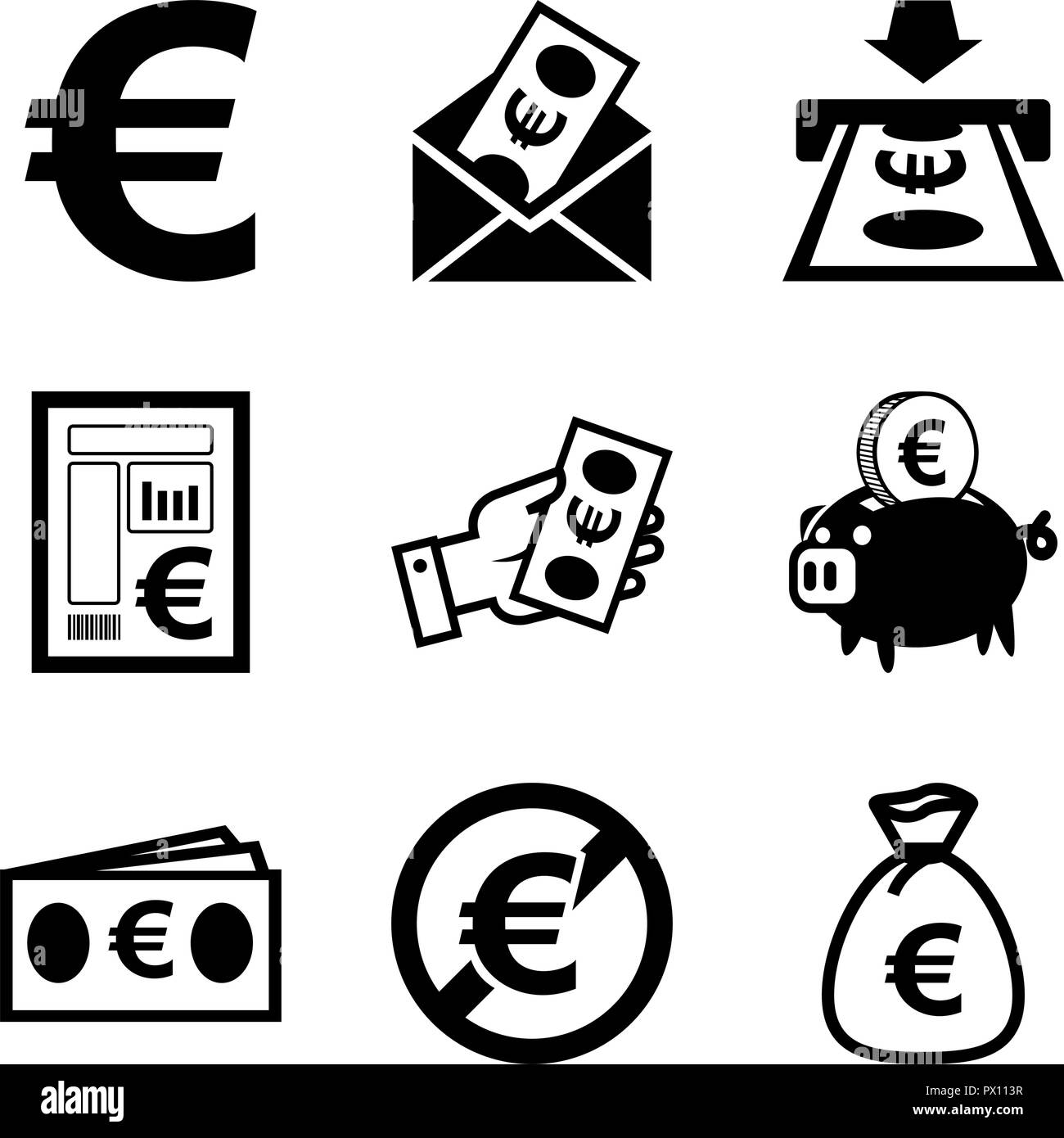 Les transactions en euro icons Illustration de Vecteur